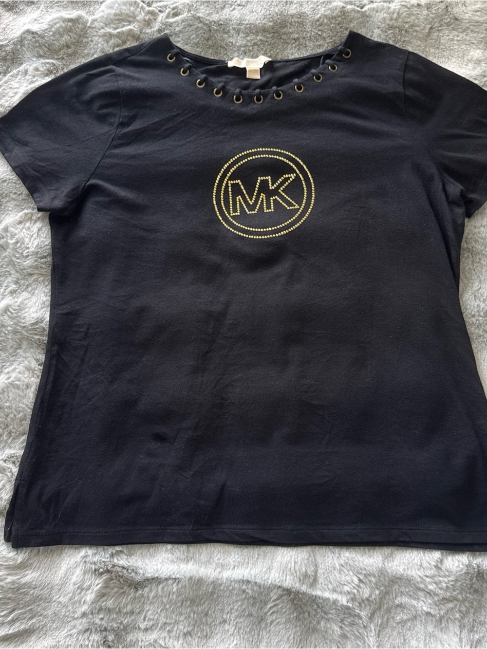 Michael Kors Womens Black And Gold Graphic Tee Size Large-0469